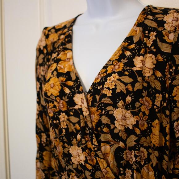 M Botanical Floral Fall Autumn American Eagle Mini Wrap V-neck Blouson Dress - Picture 3 of 7